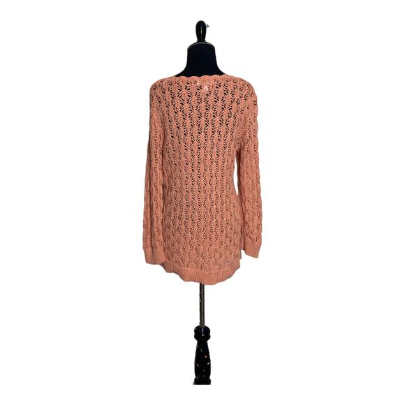 Loft melon pink long sleeves v neck crochet sweater size M - Picture 2 of 9